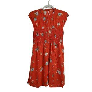Free People Mini‎ Dress Small Red Orange Greatest Day Floral Smocked Waist Boho